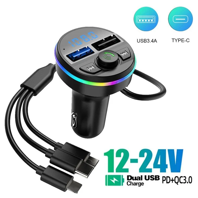 Car Bluetooth 5.0 FM Transmitter PD Type-C Dual USB 3.1A Fast