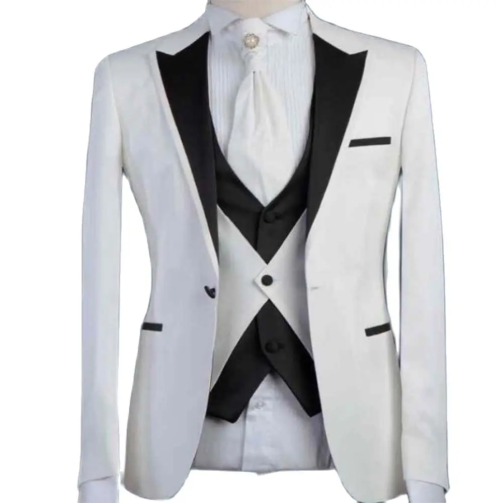 

Men Suits 3Pcs Slim Fit Business Blazer Trousers Groom White Black Noble Tuxedo for Formal Wedding Party Wear Jacket Pants Vest