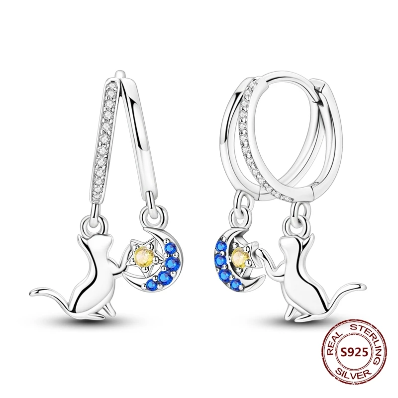 Colorful Zirconia-Embellished Feather and Butterfly Hoop Earrings in 925 Silver