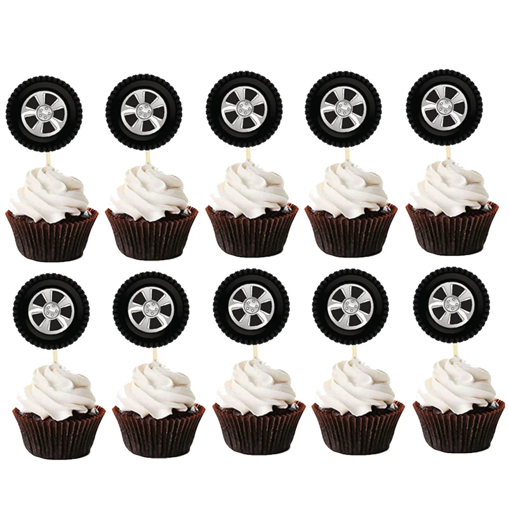 20pcs Tire Cupcake Topper Race Car Birthday Party Supplies Racing Wheel Cake Topper Kids Wheels Birthday Cake Decorations
