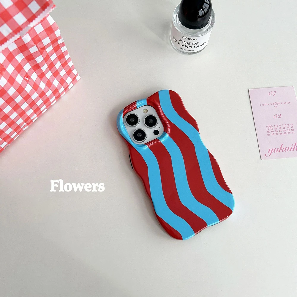 Sleek 2-in-1 Glossy Stripes Phone Case with Wave Edges & Comfortable Touch