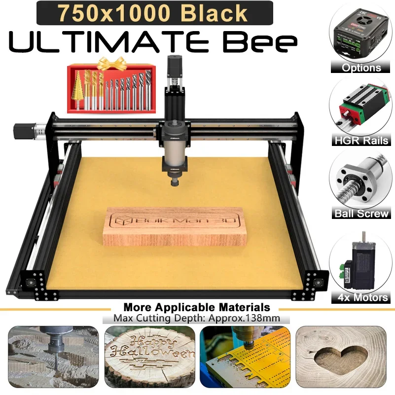 

BulkMan3D Black 750x1000mm ULTIMATE Bee Engraving Machine Full Kit Upgrade Ball Screw Quiet Transmission Wood Milling CNC Router