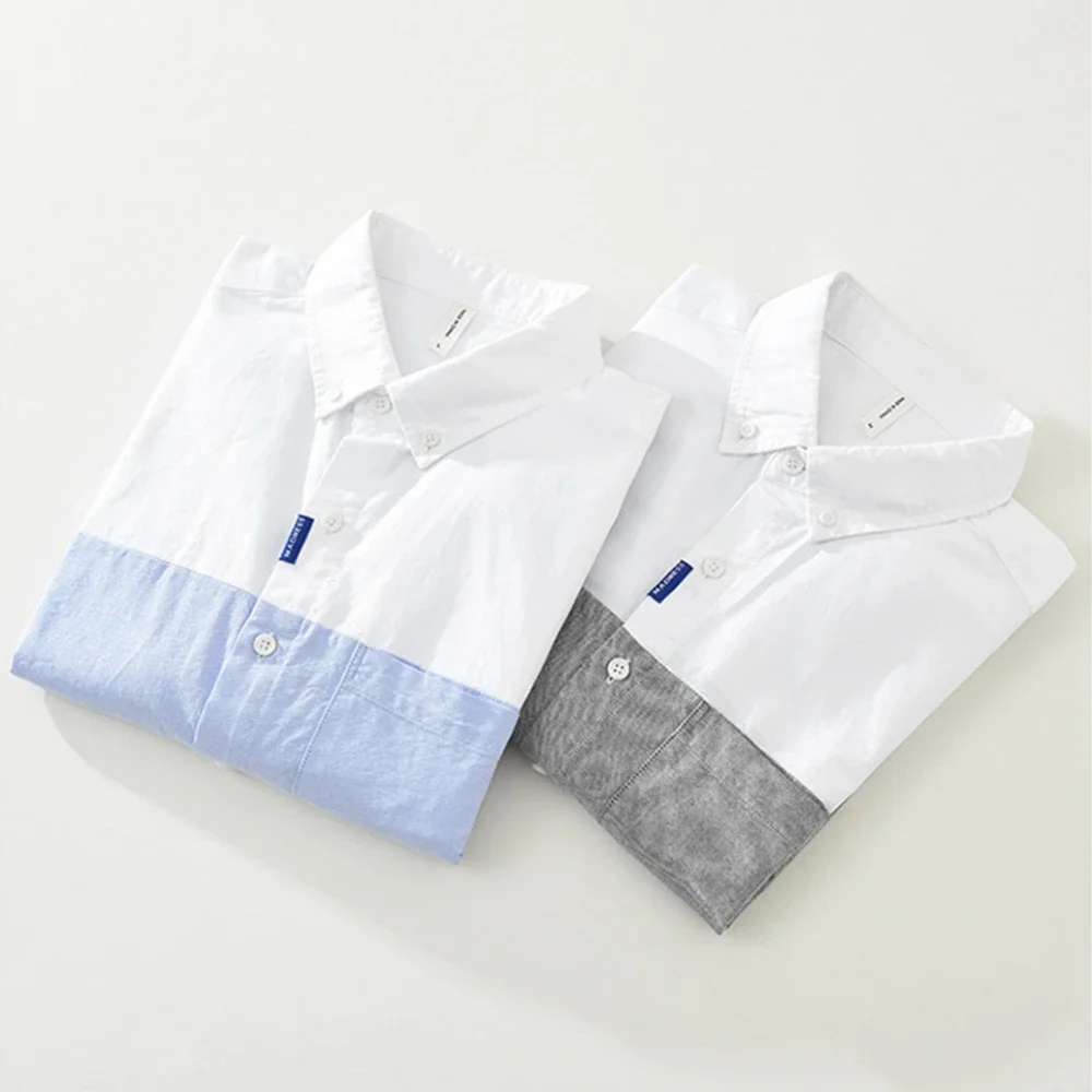 Camicia da uomo autunno splicing a maniche lunghe in cotone stile giapponese Camicie Oxford da uomo Top casual Abbigliamento da uomo primaverile 7366 # 5