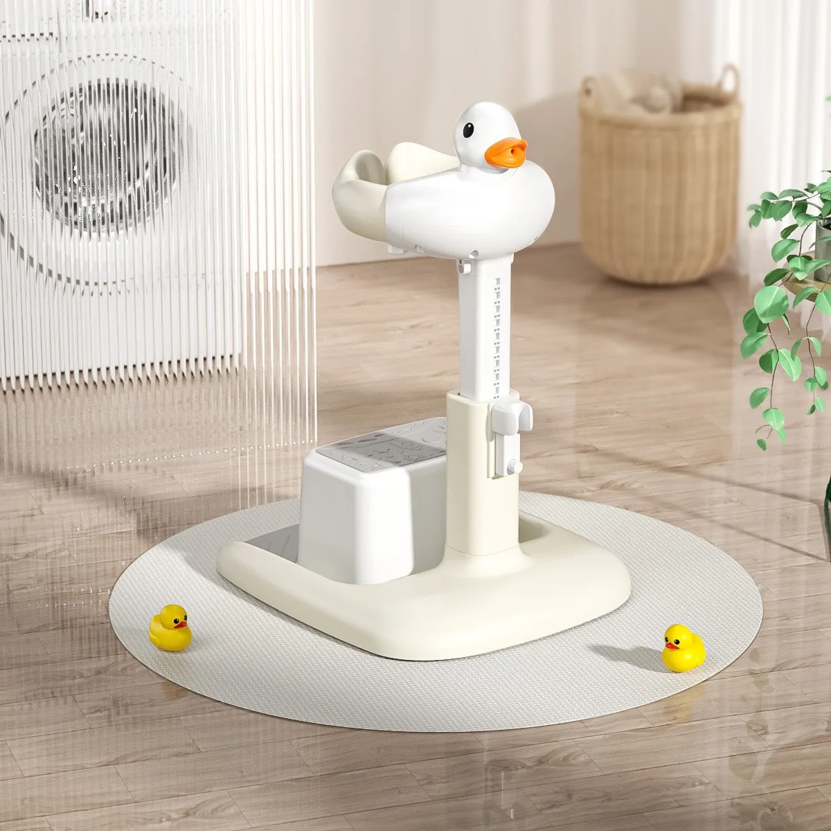 Portable Non-slip Duck Shaped Baby Bath Racks Shower Helper Handle Adjust Length Stand Themselves for Standing Toddler Shower