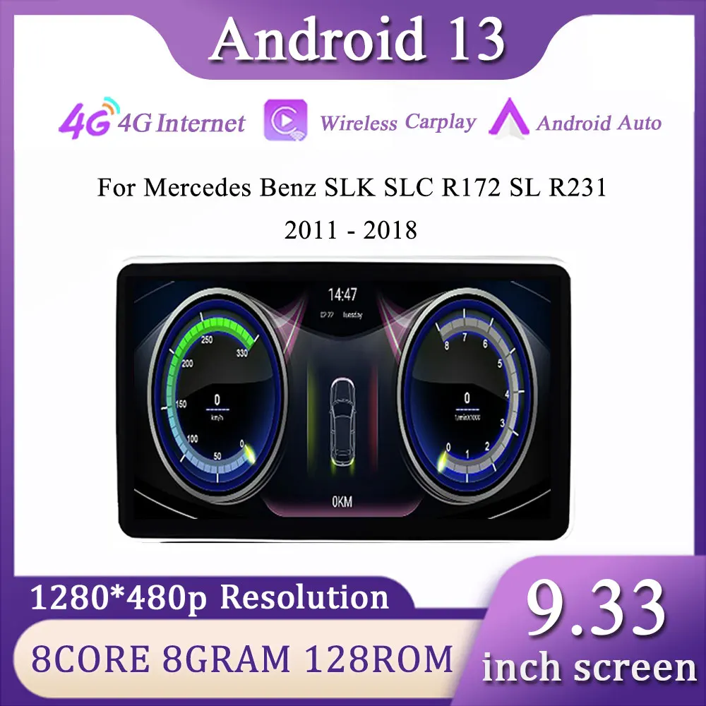 

For Mercedes Benz SLK SLC R172 SL R231 2011 - 2018 Android 13 Car Radio GPS Navigation Multimedia Carplay Auto WIFI 9.33inch Scr