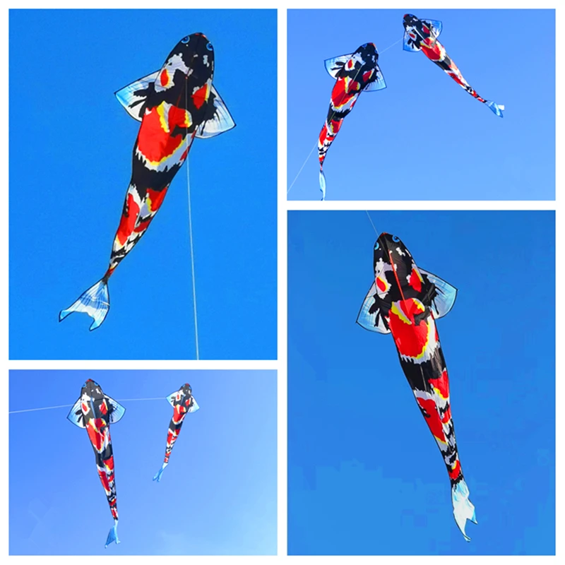 

free shipping new fish kite flying toys children kite string line kids kite nylon kite paraglider recreational steering kite koi