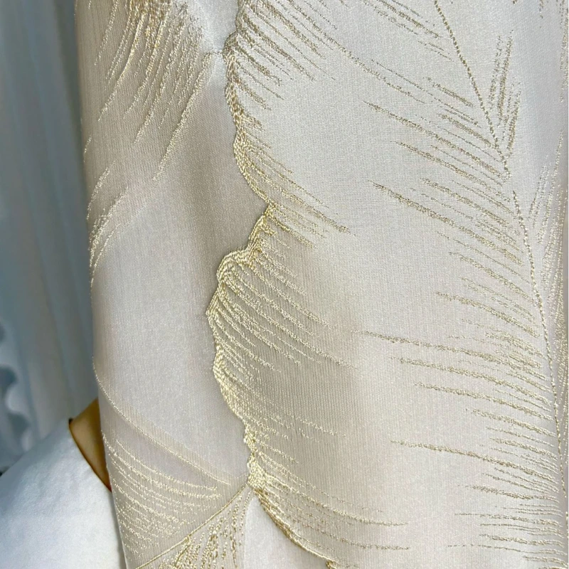 Relief Luxury Gold Wire Window Curtains High-precision Leaf Jacquard Bedroom Curtains Beige Premium Color Curtains Decoration 3