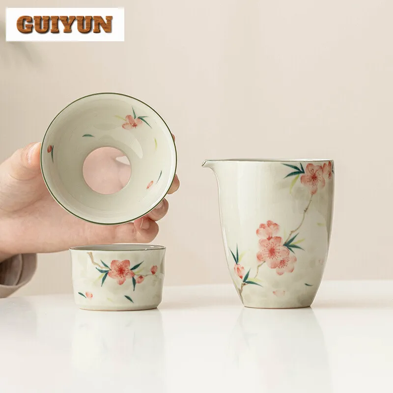 Hand-painted Peach Blossom Tea Leakage Tea Filter Integrated Fair Cup Filter Kung Fu Set Accessories Partition Set