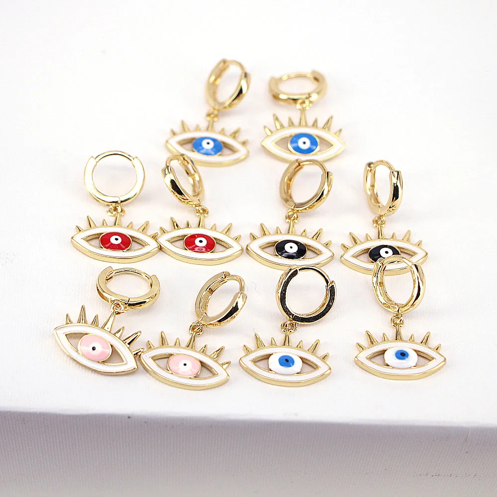 

5Pairs, Turkish Evil Eye Small Hoop Earrings For Women Vintage Colorful Oval Eye Copper Hoops Female Jewelry