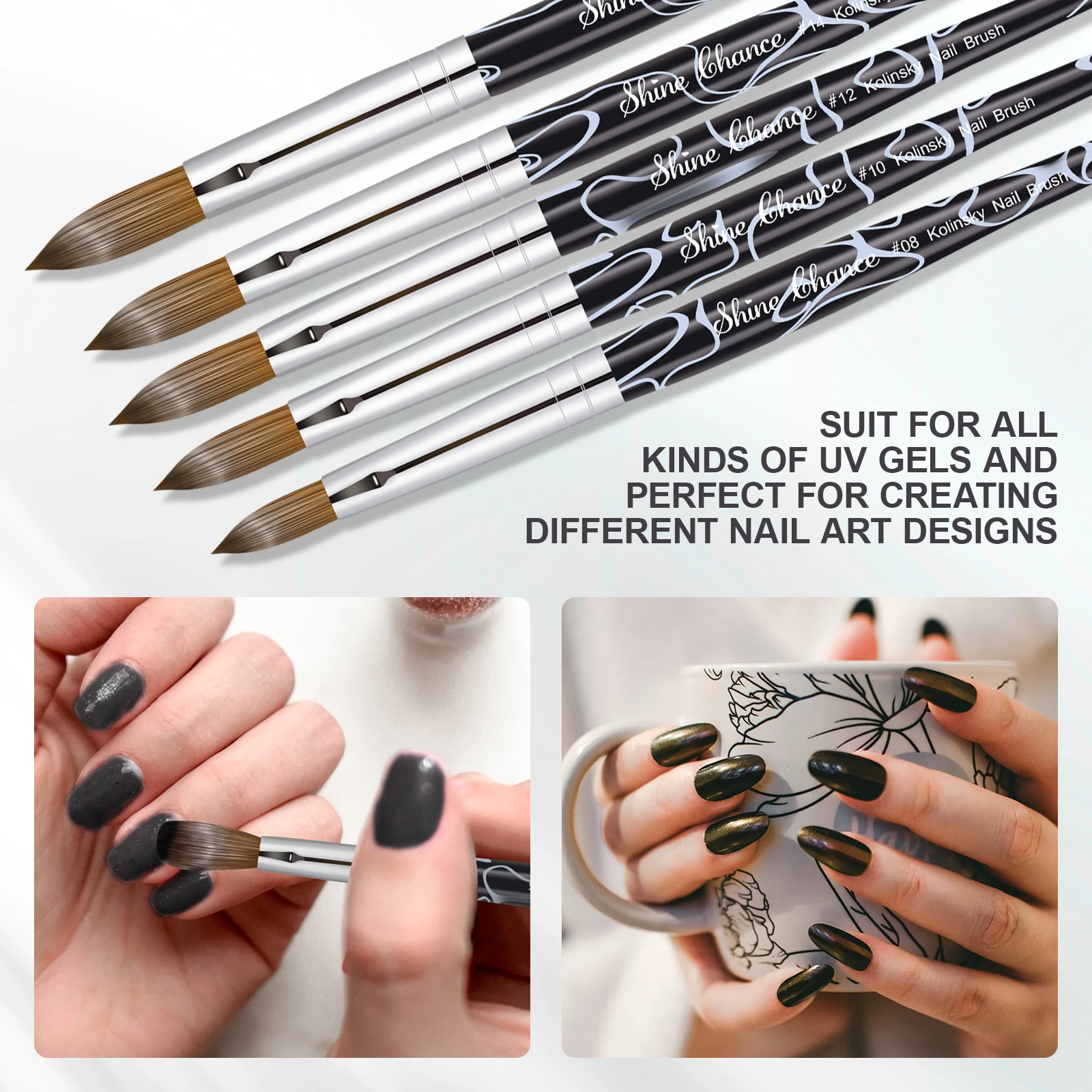 Shine Chance Acrylic Nail Art Brush, 100% Pure Kolinsky Hair Oval Nail Brush for Acrylic Application，Professional Nail Extension 3