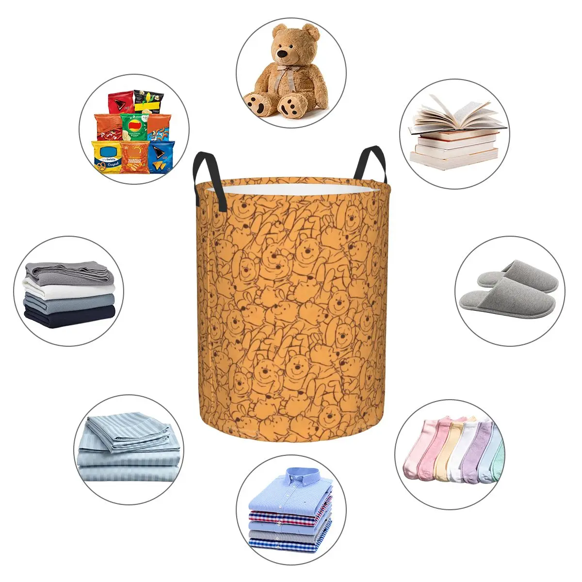 Custom Winnie Pooh Bear Pattern Laundry Basket Collapsible Clothing Hamper Toys Organizer Storage Bins 5