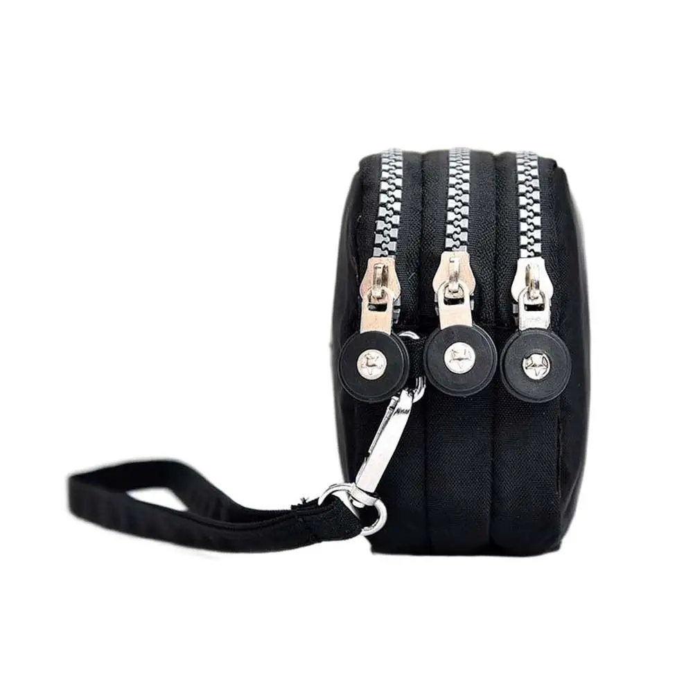 Women Long Zipper Purse Handbag Multicolor Three Layer Nylon Wallet Waterproof Mobile Phone Bag With Lanyard Wrist Bag 4