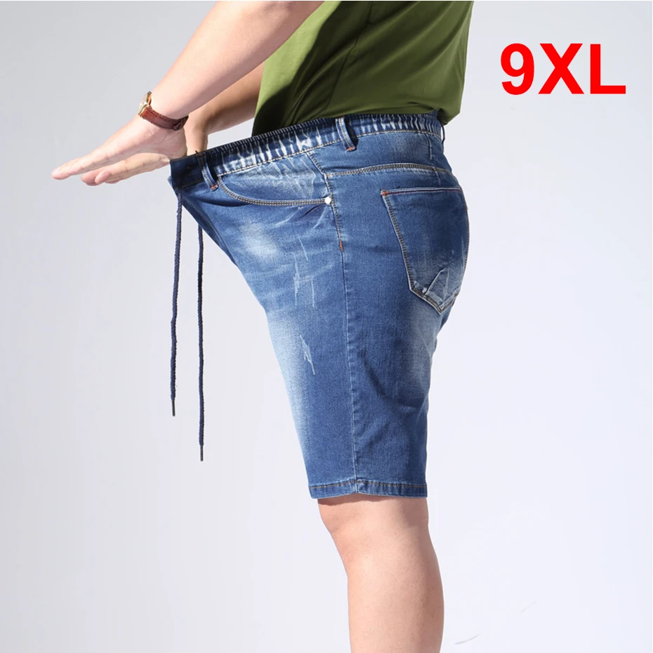 Plus Szie 9XL Denim Shorts Men Summer Elastic Waist Jeans Shorts Baggy Cargo Fashion Streetwear Short Pants Male Big Size denim shorts summer jeans shorts