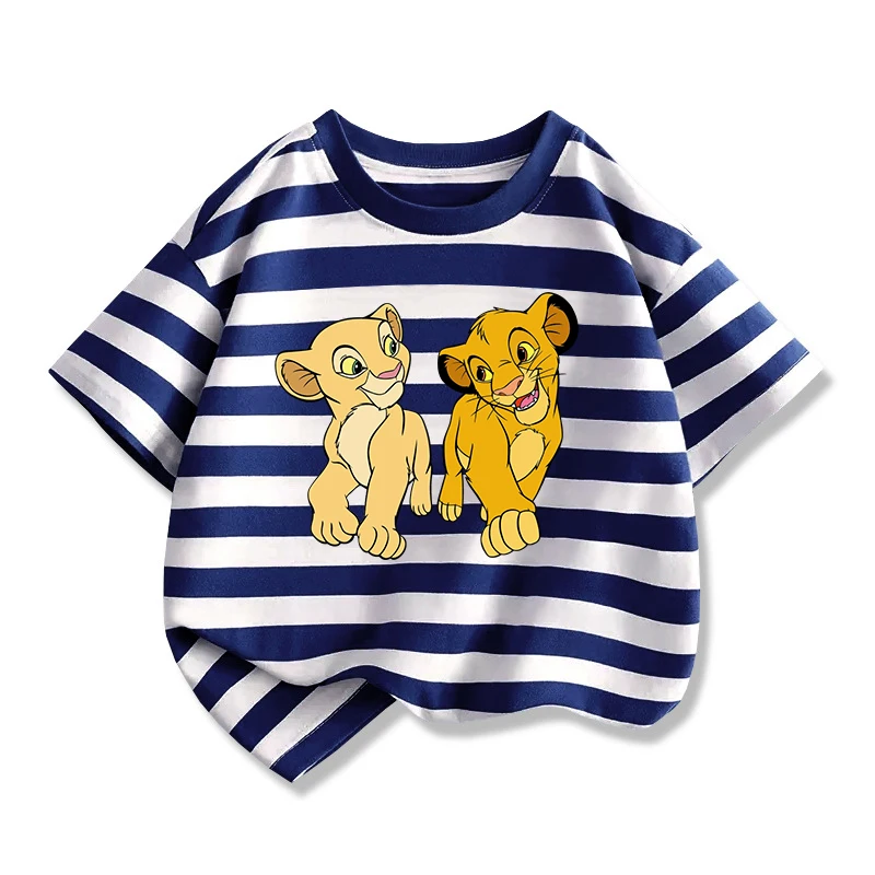 Potdemiel Cute The Lion King Kids T-shirts Summer Striped Short Sleeve Boys Girls Tee Shirt Child Cartoon Simba Tops Clothes 4