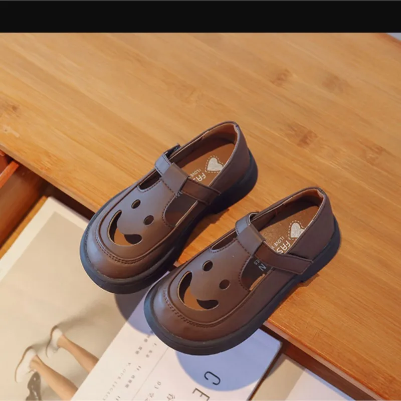 

Autumn Kids Princess Leather Dress Shoes for Girls Mary Jane Smiling Face Soft Sole Flats Children Student School Shoes
