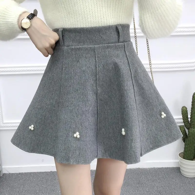 

Autumn and Winter High-Waisted Trousers Skirt Woolen A- line Skirt Skirt Black and Gray Woman Skirts Faldas Jupe