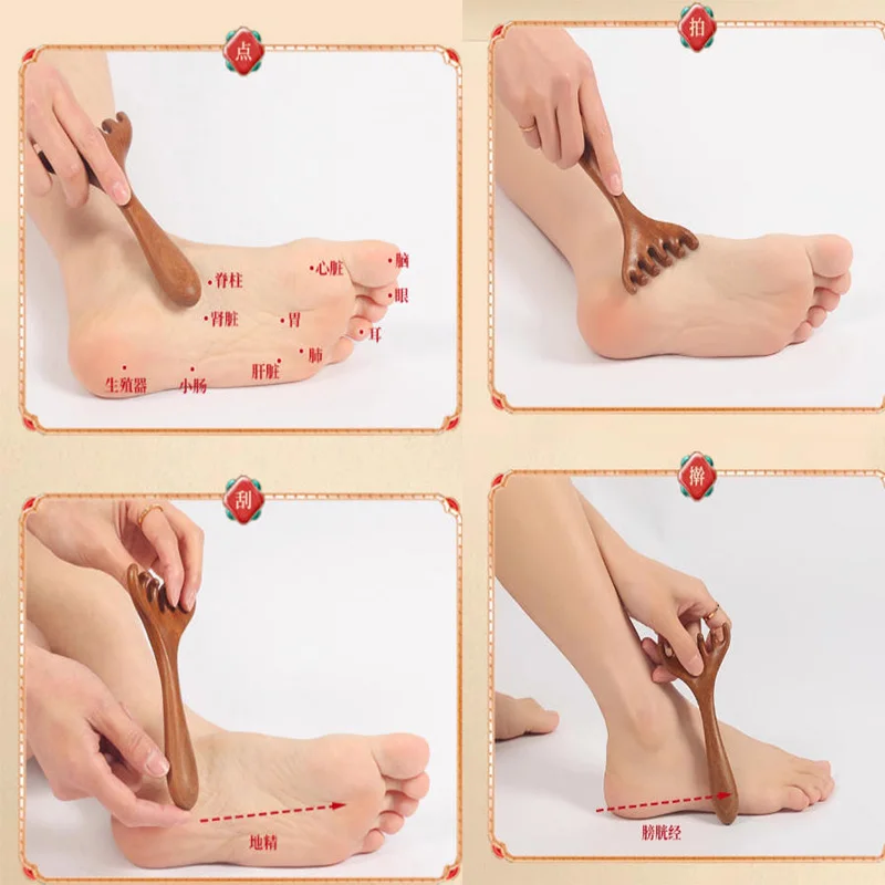 Head Massagers Scalp Wood Six-claw Meridian Head Therapy Body Massage Tool Natural Sandalwood Neck Back Scraping Massage Tool