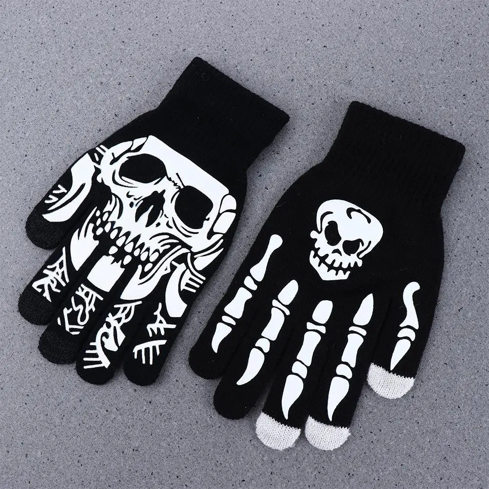 

Нескользящие теплые мужские модные аксессуары скелет для рук светящиеся варежки на Хэллоуин перчатки на полпальца