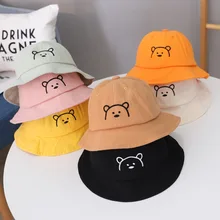 

Cartoon Bear Bucket Hat 2020 New Spring Summer Animal Embroidery Panama Fisherman Cap Baby Boys Girls Sun Hats Kids Outdoor Caps