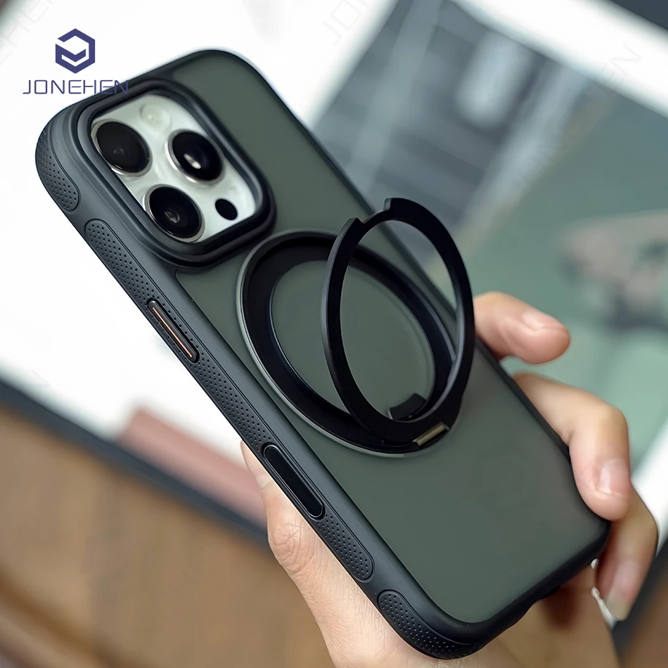 Magnetic 360° Rotation Ring Stand Case - Matte Military Shockproof Armor Cover