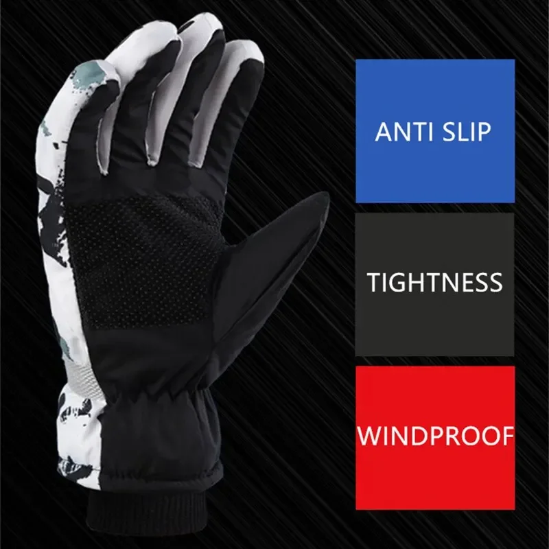 Winter Snowboard Ski Gloves Unisex PU Leather Non-slip Touch Screen Waterproof Motorcycle Cycling Fleece Warm Snow Sports Gloves 4