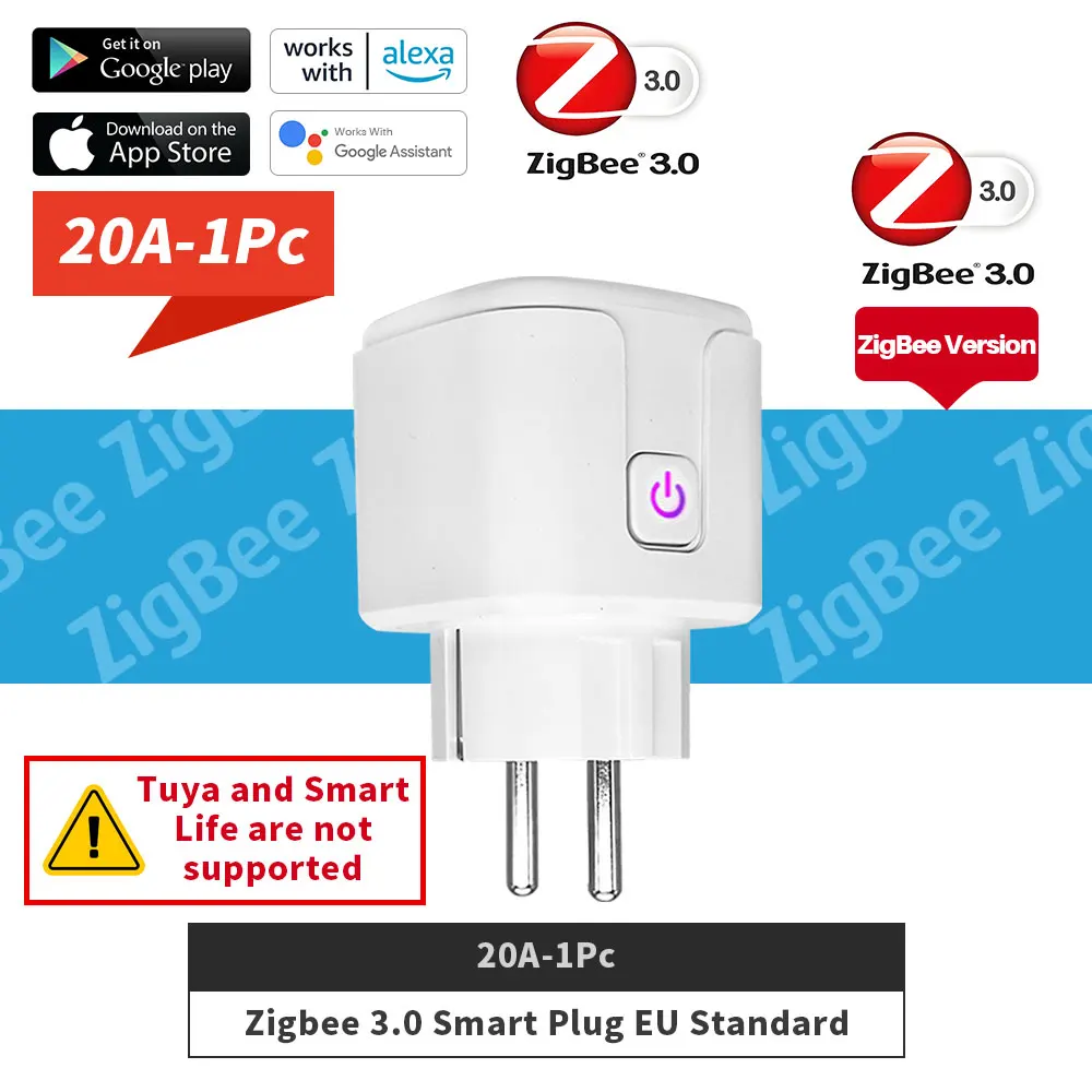 Smart Plug Zigbee EU 16A/20A Smart Socket With Timed countdown Voice Control Works Whit Alexa Google Home Alice