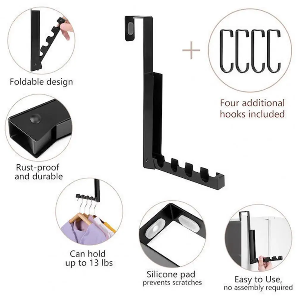 Folding Door Hanger Bedroom Door Hook Space-saving Retractable Clothes Rack Laundry Drying Hanger for Bedroom Wardrobe Indoor