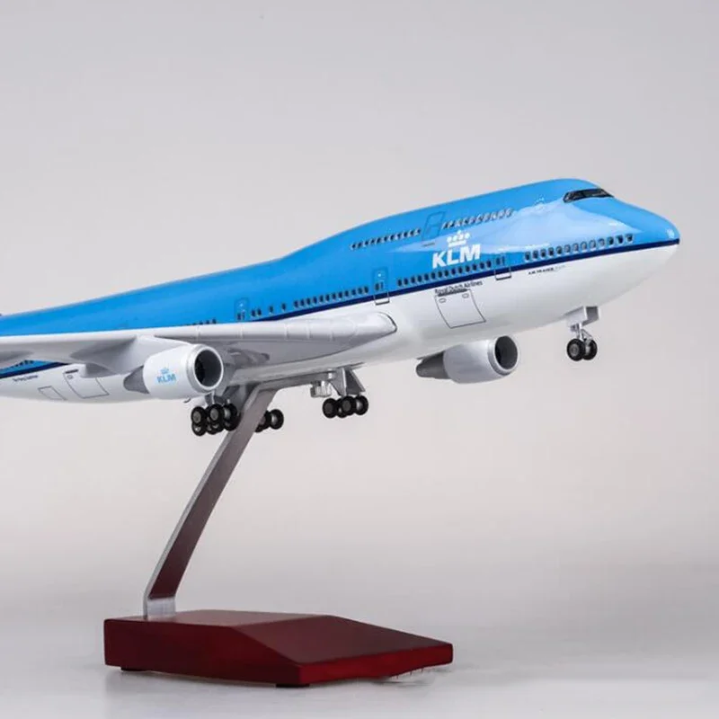 

1/157 Scale 47CM Airplane Boeing B747 KLM Royal Blue White Dutch Airlines Model W Light Wheel Diecast Plastic Resin Plane