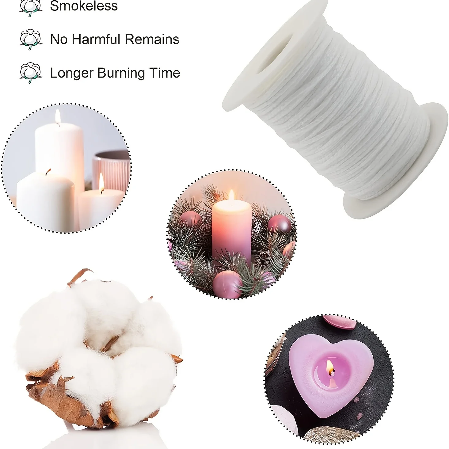 Candle Cotton Wick Roll with Metal Sustainer Tabs