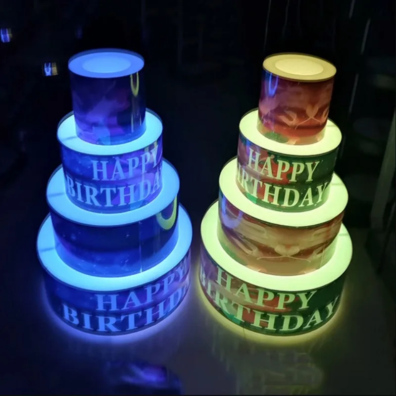 Customzied LED Luminous Happy Birthday Cake Bottle Presenter Wine Glorifier Holder VIP For Nightclub Party Lounge Bar
