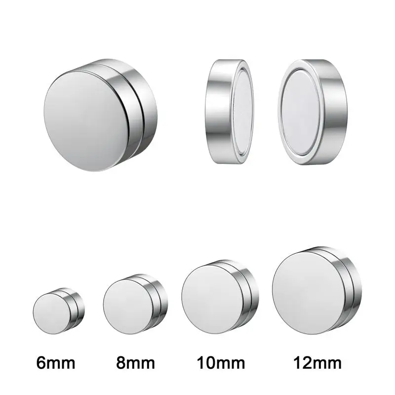 2pcs Round Non Piercing Strong Magnet Magnetic Punk Mens Ear Clip Women Earrings 6/8/10/12mm