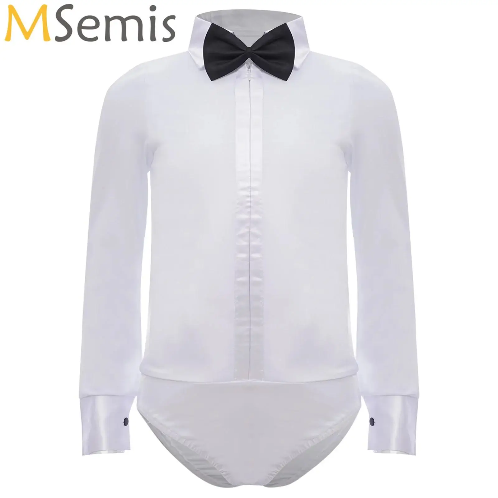 Kids Boys One-Piece Latin Dance Bodysuit Top Modern Costume Long Sleeve Bowtie Romper Shirt Leotard Child Salsa Tango Dance Wear dance bodysuit