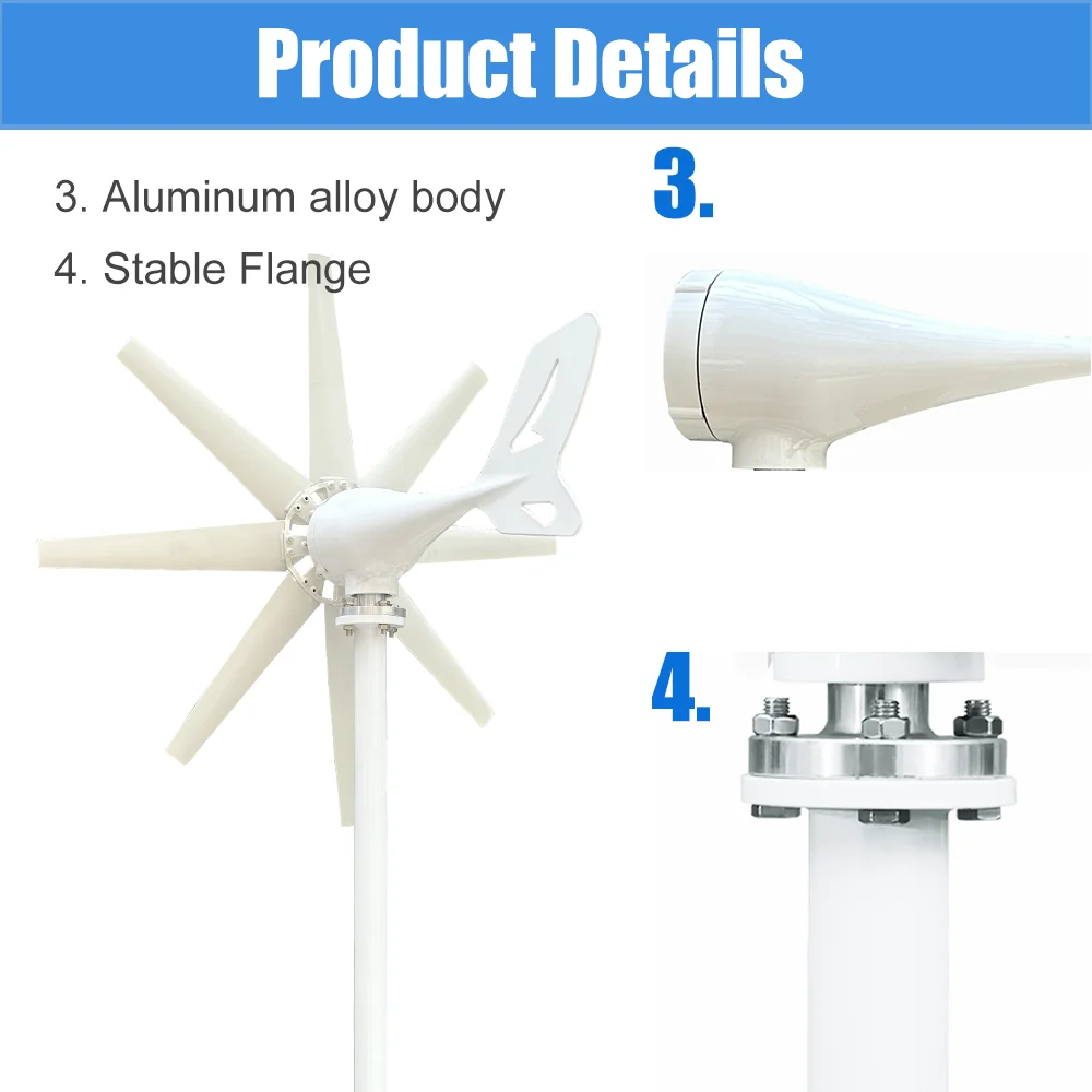 Solar Wind Generator 2000W High Efficiency Wind Turbine Generator 12V 24V 48V Horizontal Axis Windmill Free Energy Power Factory For Home Use 220V