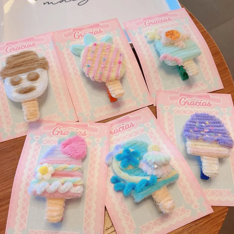 

Fun Hair Clip Funny Ice Cream Twist Stick Plush Hairpin Y2K Sweet Cool Bangs Clip Hairbows for Girls Accesorios Para El Cabello