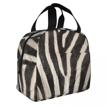 Zebra Stripes Pattern African Animal Fur Insulated Lunch Bags Thermal Bag Lunch Container Zebra Leather Texture Lunch Box Tote