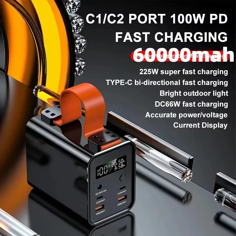 PD 100W 30000mAh - 60000mAh Power Bank Station Outdoor Energy Portable Power Bank Solar Generator For Camping Phone Fast Charge 3