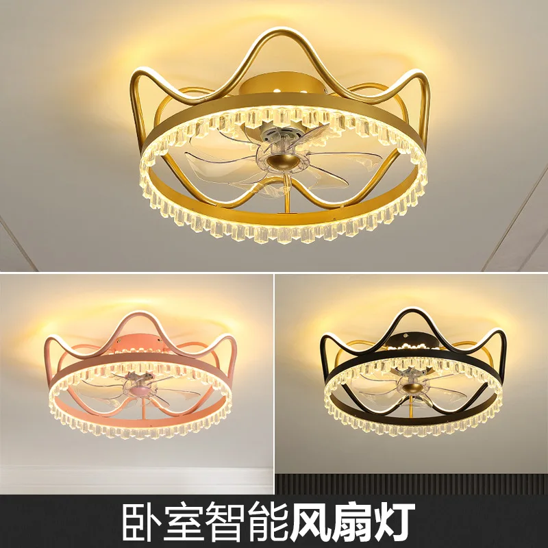 

Ceiling Bedroom Fan Lamp Smart Home Crown Electric Fan Chandelier