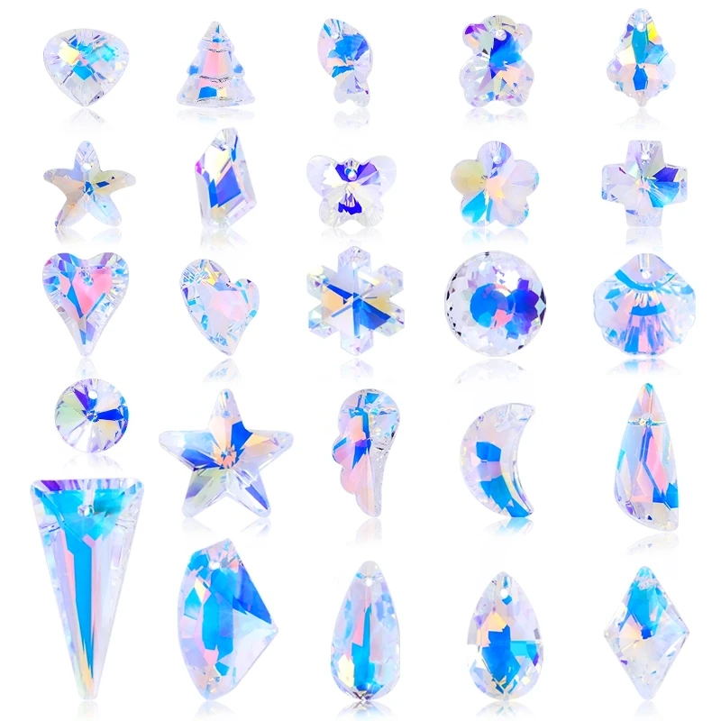 AB Color Crystal Pendant Beads Multi -shape Glass Charms Beads  Jewelry Gems Stones for Jewelry Making Supplies DIY Earrings