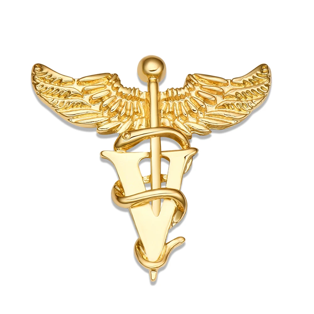 DCARZZ Veterinär-Brosche mit Caduceus-Motiv, klassische Brosche, Schlangen-Stick-Flügel, medizinisches Revers, Rucksack-Abzeichen, Schmuck, Geschenk für Tierarzt, Krankenschwester – Detail 3