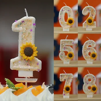 Topper de gâteau Chi Princesse Sweet, numéro 0-9, jaune, tournesol, anniversaire, ci-après les papillon, paillettes, décor, fournitures de cuisson, mode 1