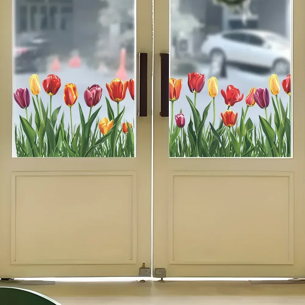 1PCS Fresh Painted Tulip Flower Glass Window Sticker