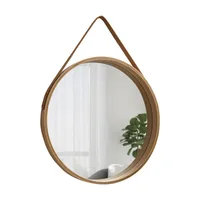 Perforation-free Vanity Mirror Wall-mounted Round Thickened Wooden Border Dressing Mirror Bathroom Mirror Makeup Mirror 1