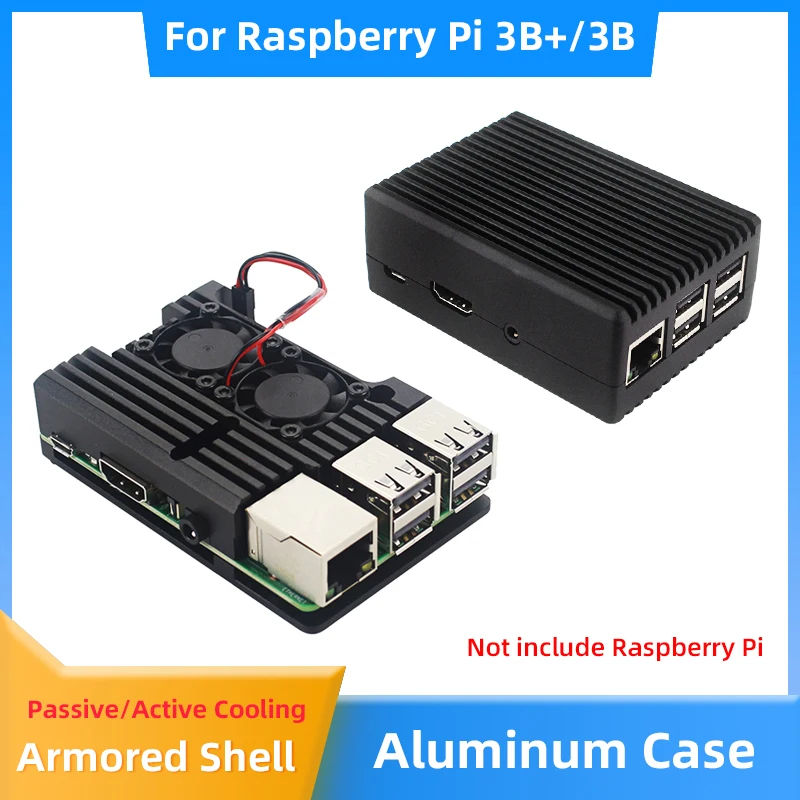 Raspberry Pi 3B+ 3B Aluminum Case Active Passive Cooling Metal Armored Shell Case for RPI 3B 3B+