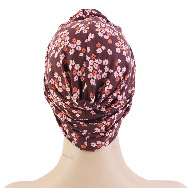 Top Knot Horns Turban Cap Muslim Fashion Hijab Hat Knotted Headscarf Hat Islam Abaya African Head Wrap Women Print Bonnet Chemo