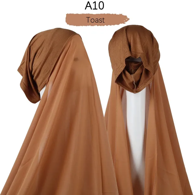 Muslim Women Heavy Chiffon Hijab Scarf With Bonnet  Instant Chiffon Hijabs Scarves With Caps Pinless Underscarf Headscarf A10