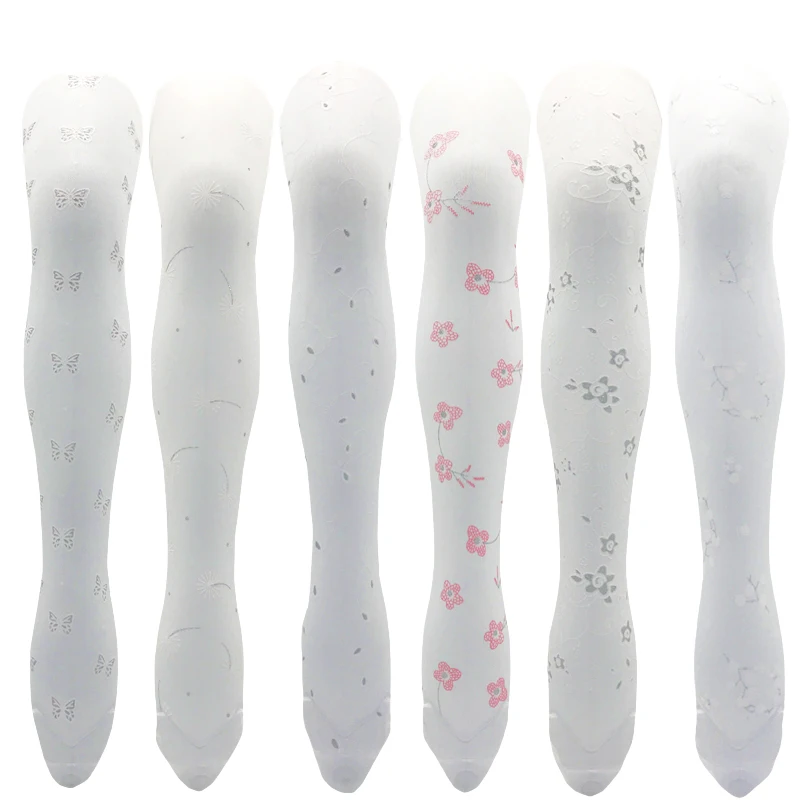 Spring 80D Kids Opaque White Nylon Printed Floral Butterfly Velvet Stretchy Tights Children Wedding White Graphic Tights kids socks kids pantyhose toddler tights kids leggings