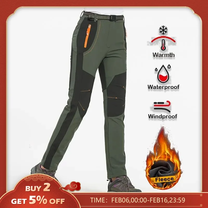Lngxo Fleece Winter Pants Donna Impermeabile Warm Soft Shell Pants Escursionismo Trekking Campeggio Sci Outdoor Pantaloni Spessi Antivento