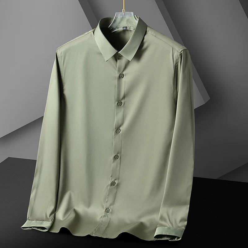Spring and Autumn Men's Polo Neck Button Solid Color Single Breasted Cardigan Chiffon Shirt Coat Fashion Office Lady Casual Tops