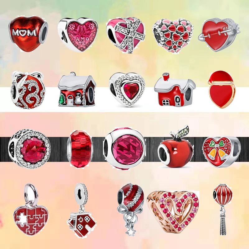 Colgante de cuentas de cristal circonita manzana de Casa de fresa roja a la moda, compatible con pulsera Pandora Original de plateado, joyería DIY para mujer|cuentas| - AliExpress
