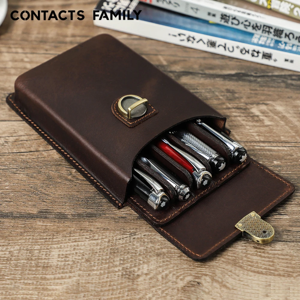 CONTACTS FAMILY Handmade Genuine Leather Fountain Pen Case 3/5 Slots Fountain Pencil Organizer Office School Stationery Supplies